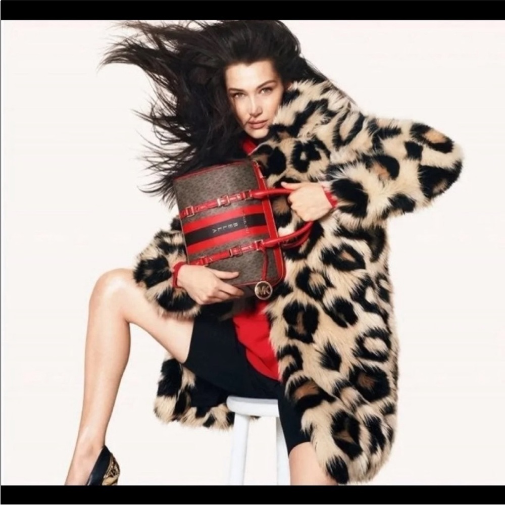 Michael kors mega cat leopard print animal  faux fur jacket